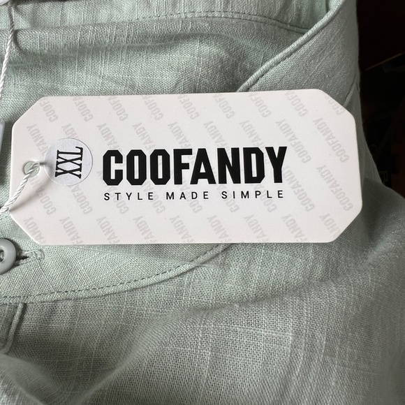 Coofandy Shirt Pale Green 4 Button Henley Collarless Size XXL Cotton Hemp NEW - Picture 5 of 7